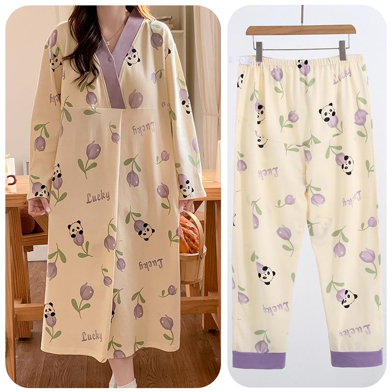 Maternity Labor and Postpartum Two-Piece Set: Summer/Autumn Nursing Gown and Inpatient Skirt for Pregnant Women