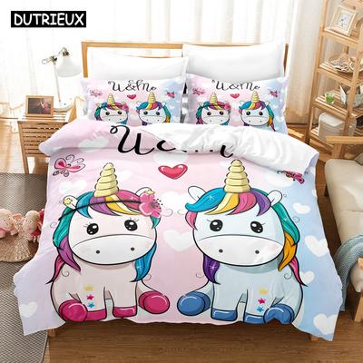 3D Cartoon Unicorns Beding Sets Duvet Cover Set With Pillowcase Twin Full Queen King Bedclothes Bed Linen