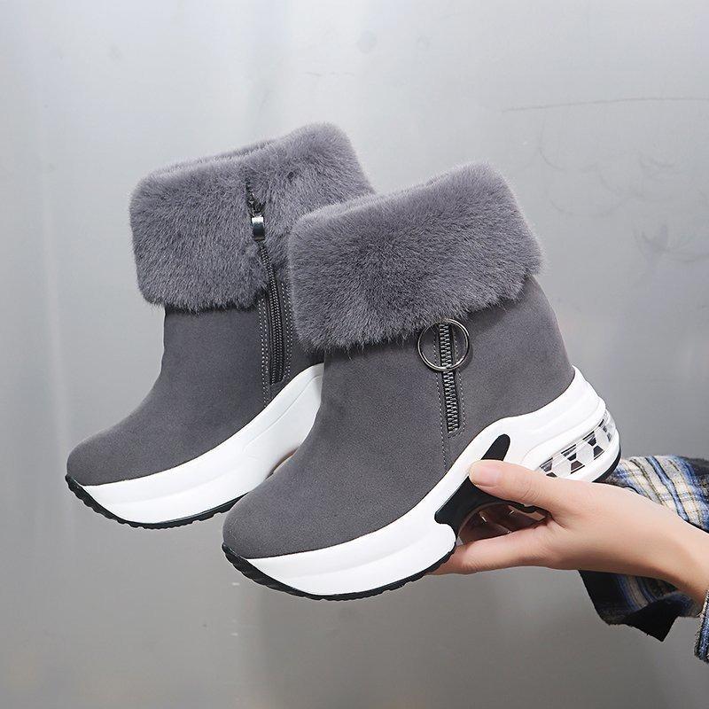 Winter Short-sleeved Plus Velvet Warm Inner Heightening Cotton Boots Women