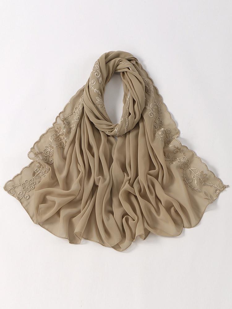 Elegant Women Beach Silk Scarf Solid Embroidery Floral Wrap Shawl Lady Sunscreen Bandanas Hijab Scarve Pareo Headscarf Casual