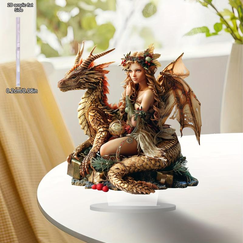 2D Flat, Magic Dragon and Elves Desktop Decoration, with Base, Suitable for wall decoration, porch, room, villa, accents Home, Hallway, or Workplace -