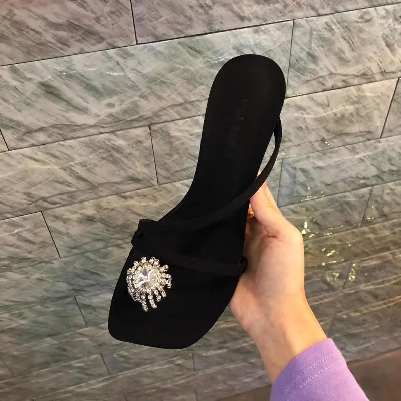 2025 Hot Sale Ladies Shoes Set of Toes Women's Slippers Crystal Dress Slippers Women Summer Solid Best Seller High Heels
