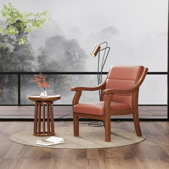 Retro Comfortable Chinese Solid Wood Armchair with Linen Fabric and Native Sponge Cushion.