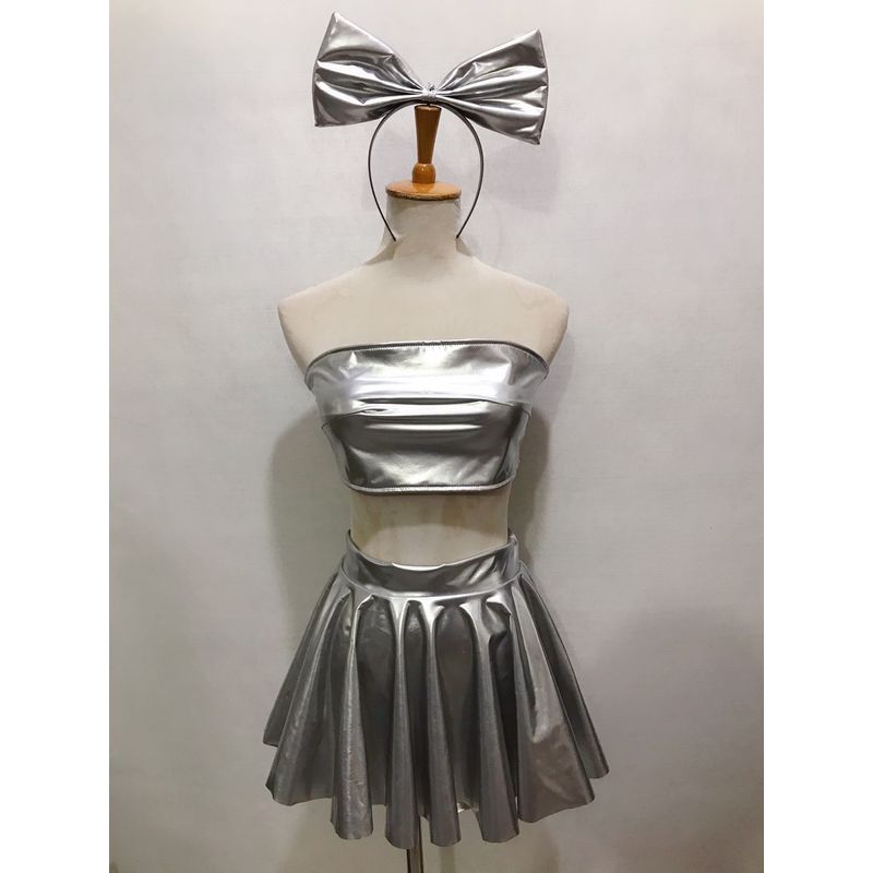 

Серебристая лакированная кожаная юбка-пачка костюм для вечеринки, шоу Silver S