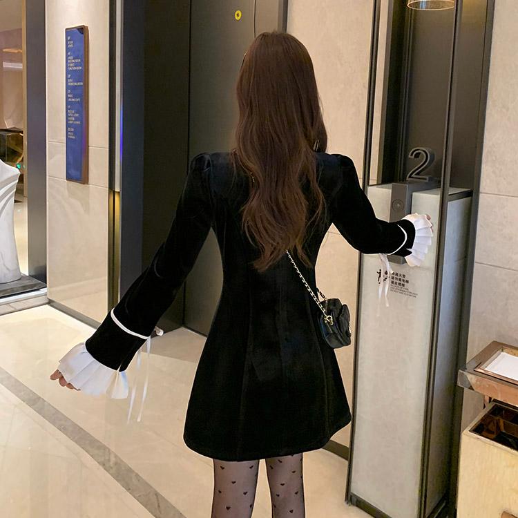 Women's Velvet Mini Dress Y2K Ruffles Patchwork O-neck Lace Up Long Sleeve French Vintage Elegant Evening Party Vestidos Mujer