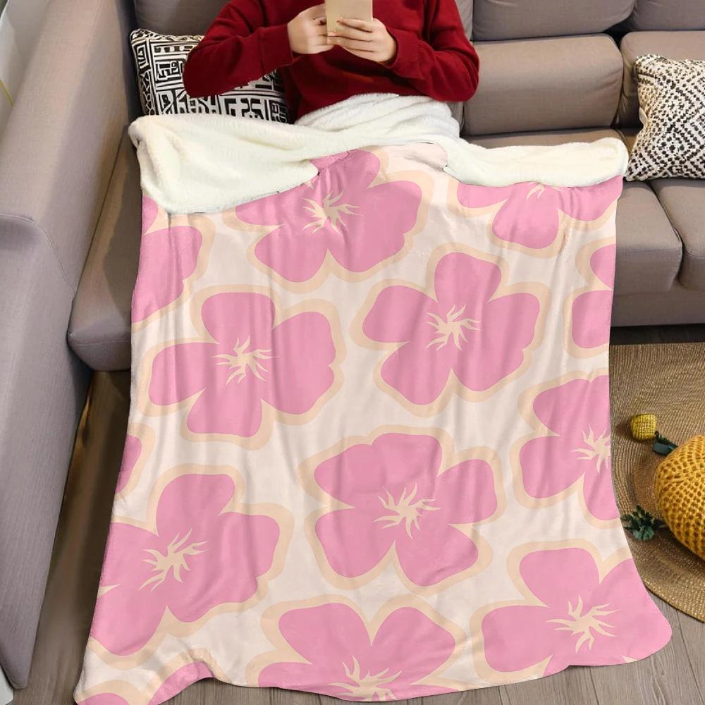 Blush Floral Stamp Flannel Blanket Warm Soft Halloween Christmas Couch Warm Cozy Decorative Decor Gift for All Season