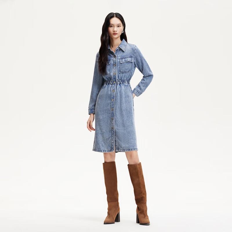 VEROMODA 2025 Lapel Distressed Single-Breasted Midi Dress