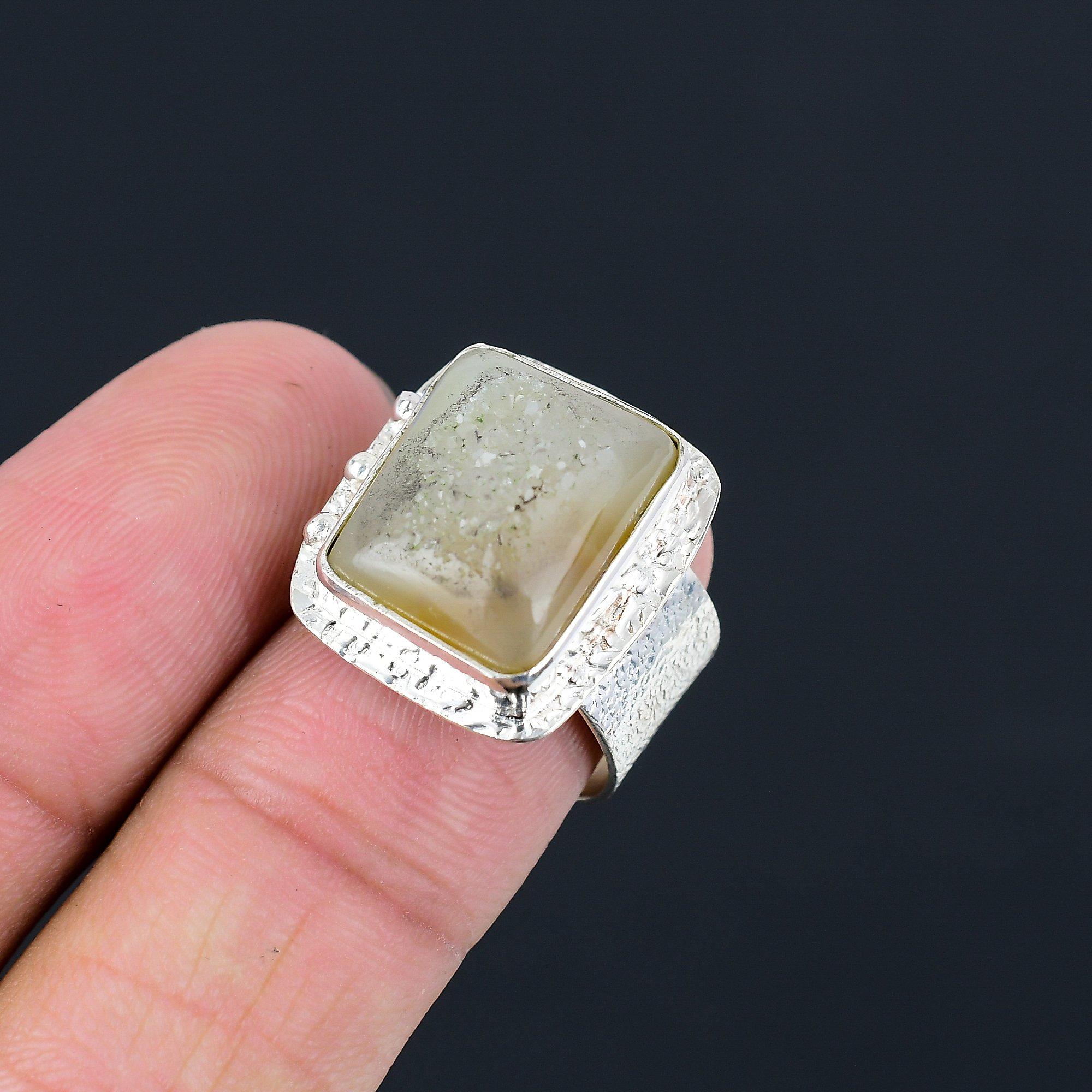 Mothers day Deal Botswana Druzy Stone Promise New Ring Jewelry 925 Silver US 7.5 7.5