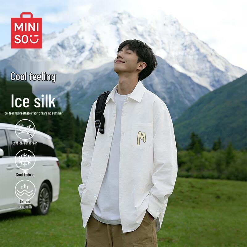 

MINISO Men s Japanese Retro Oxford Casual Long-Sleeve Shirt M