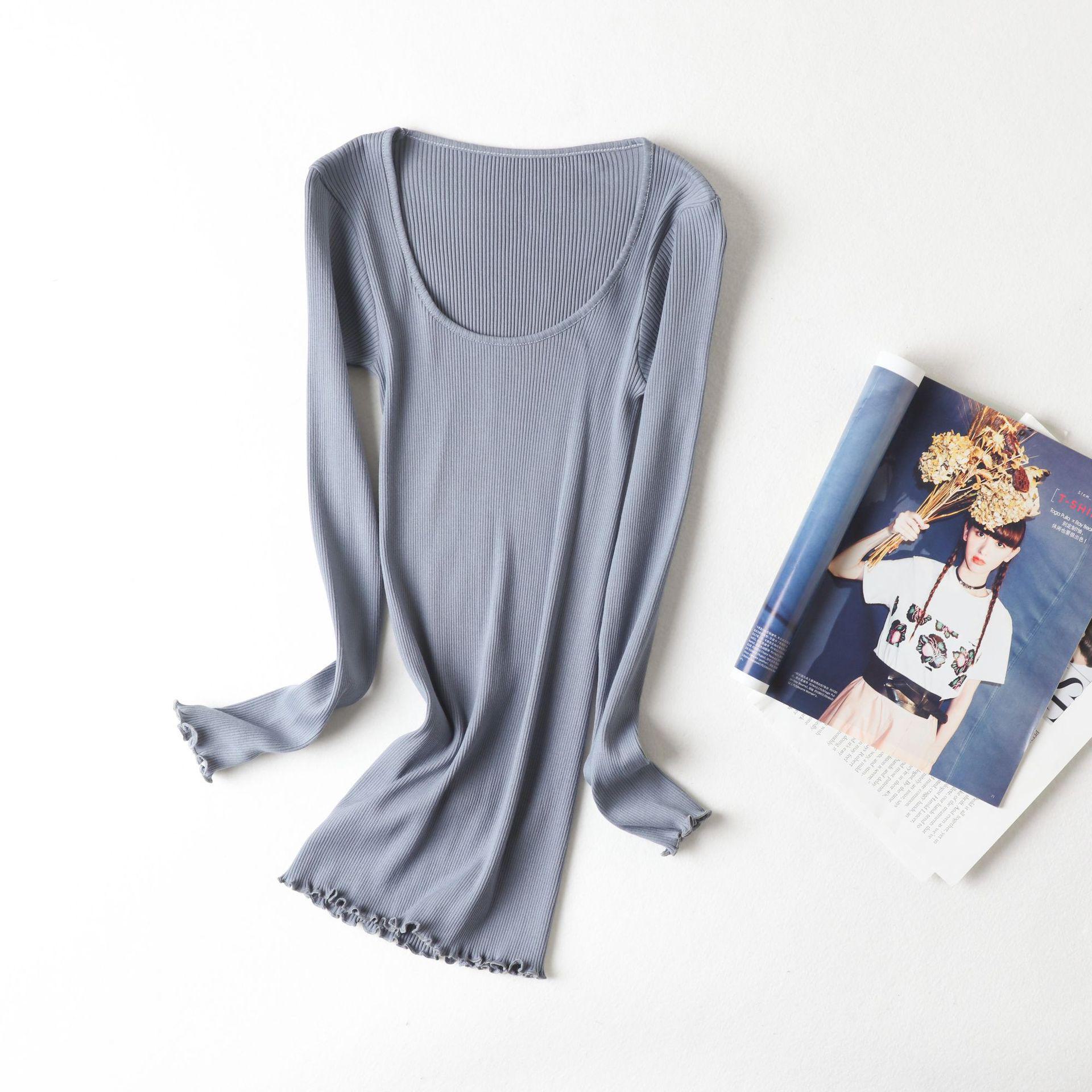 

Женская термотрикотажная рубашка Yuyue из шелка и хлопка с длинными рукавами One Size синий/серый