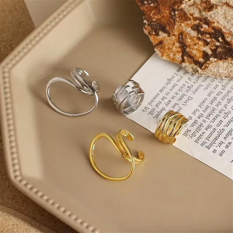 Silver Unique Lines Massive Ring Set Women‘s Large Rings Finger Jewelry Vintage Distorted Geometric Ring for Birthday Gift