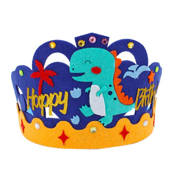 DIY narozeninová korunka pro děti Kreslený králík Dinosauří dort Lev Zvířátka Netkaná narozeninová pokrývka hlavy Párty dekorace Sada řemeslného materiálu