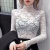 Autumn/Winter Lace Mesh Turtleneck Slim-Fit Women's Long-Sleeved Top