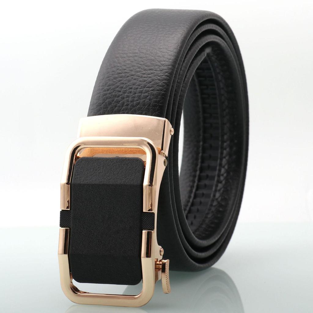 Hong Sheng Frosted Auto-Buckle Edge-Sealed Cowhide Belt Set - Classic Business Casual Men's Trend