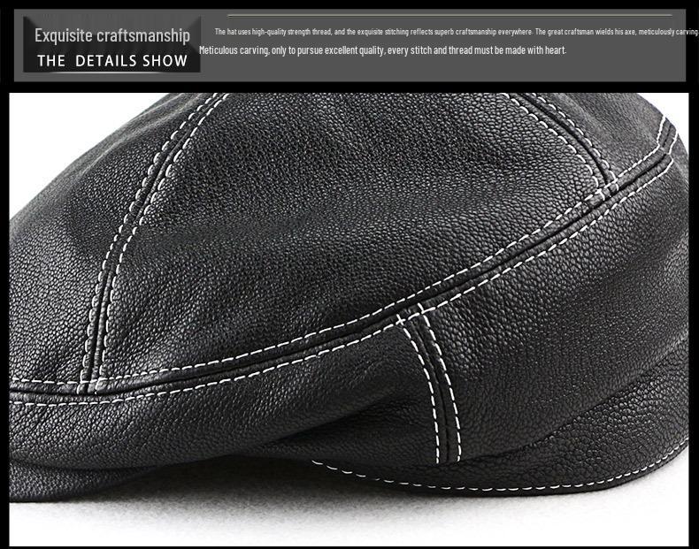 Men's Genuine Goat Leather Newsboy Beret - Trendy Spring/Autumn British-American Fashion, Thin Style for Middle-Aged.
