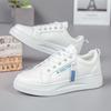Women's Spring 2025 White Leather Panel Thick-Soled Casual Sport Shoes.