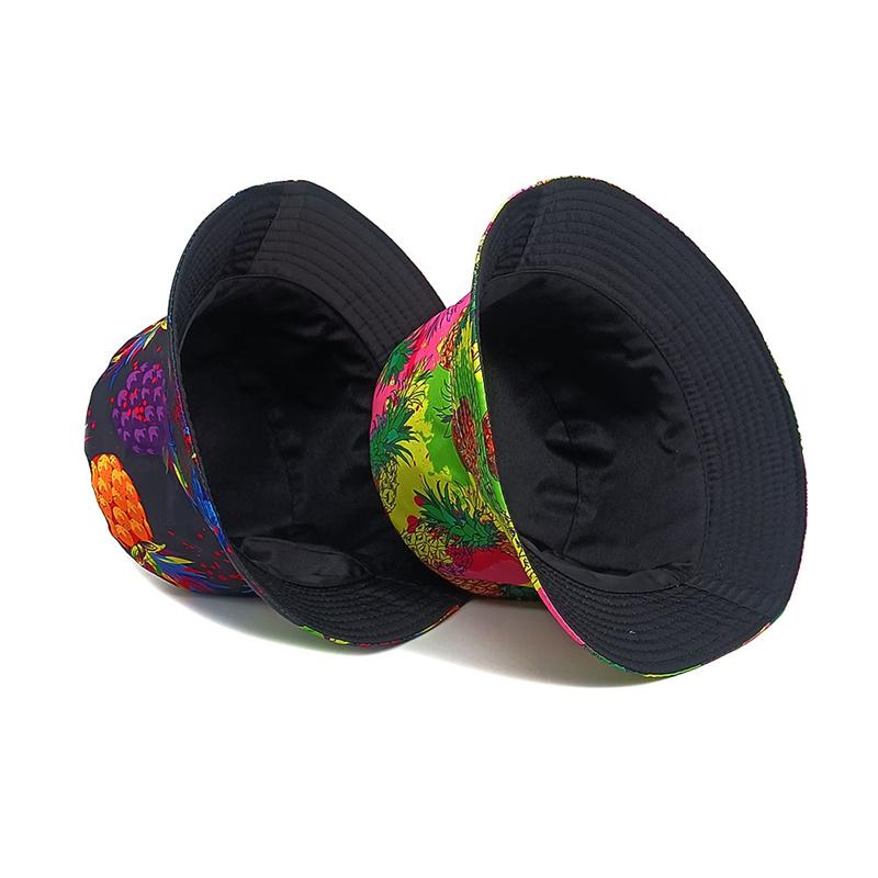 Cartoon Pineapple Print Bucket Hats Unisex Spring and Summer Polyester Fiber Sun Hat Outdoor Sports and Leisure Bucket Hat
