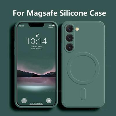 Für luxuriöses Flüssigsilikon-Magnetgehäuse für Samsung Galaxy S24 S 24 S23 Ultra Plus S24Ultra für Magsafe-Hüllen Drahtlose Ladeabdeckung