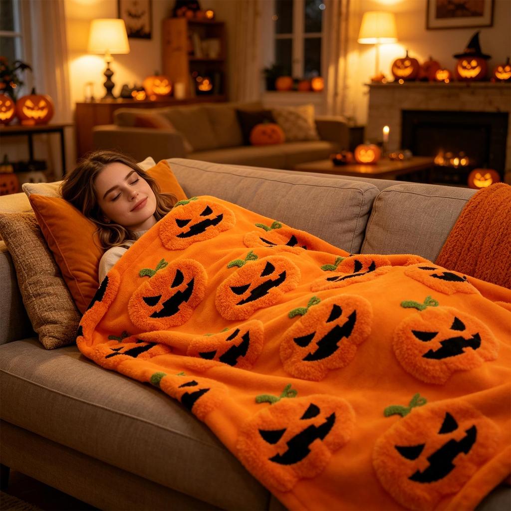 Halloween Pumpkin Throw Blanket for Holiday Decoration and Cozy Warmth
