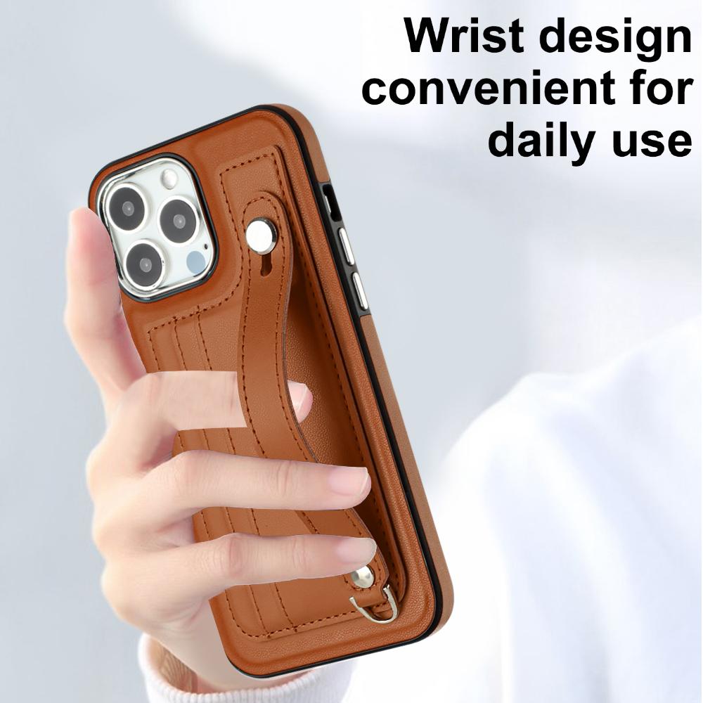 Leather Wrist Strap Phone Case for IPhone 14 13 12 11 Pro Max XS X XR SE   7 8 Plus with Card Holder Protecting Cover