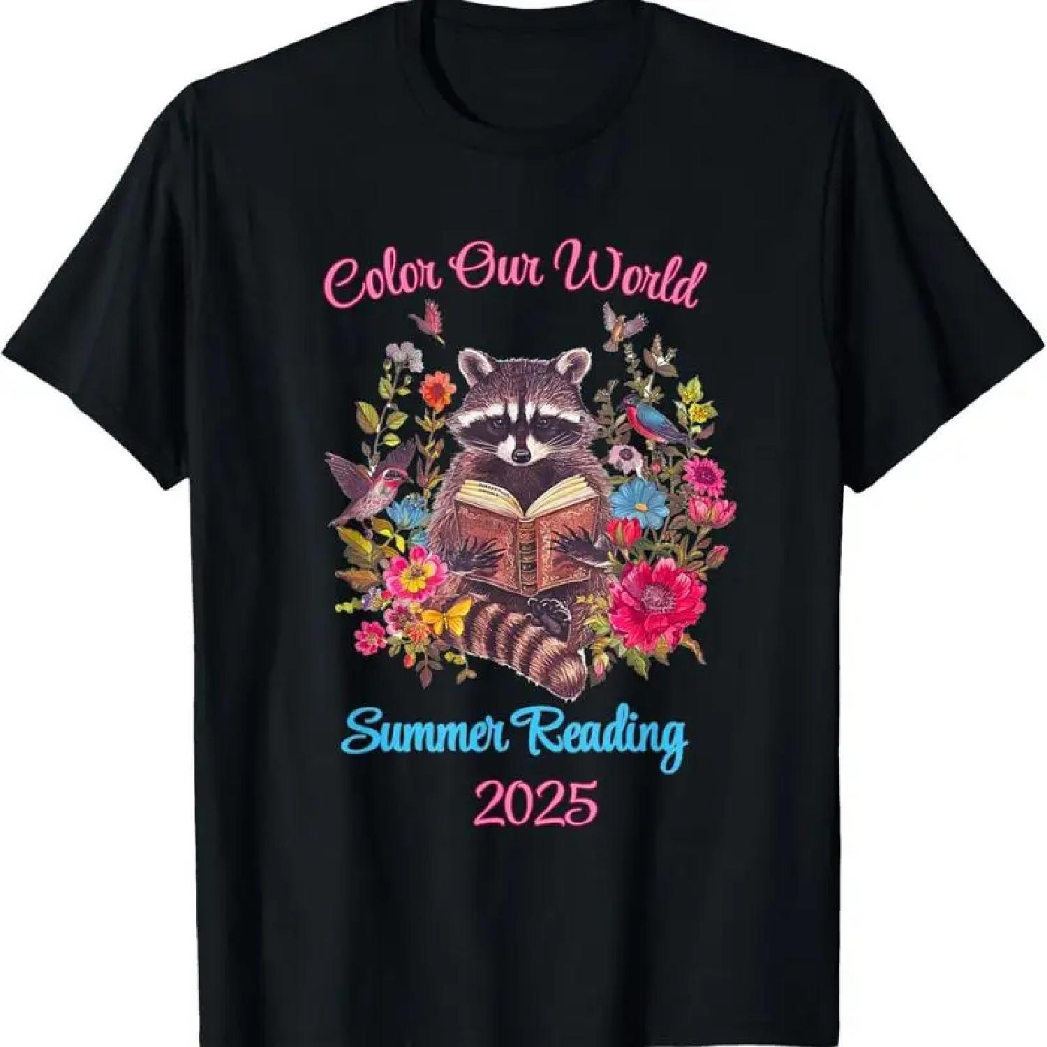Cute Raccoon Color Our World Summer Reading 2025 T Shirt S