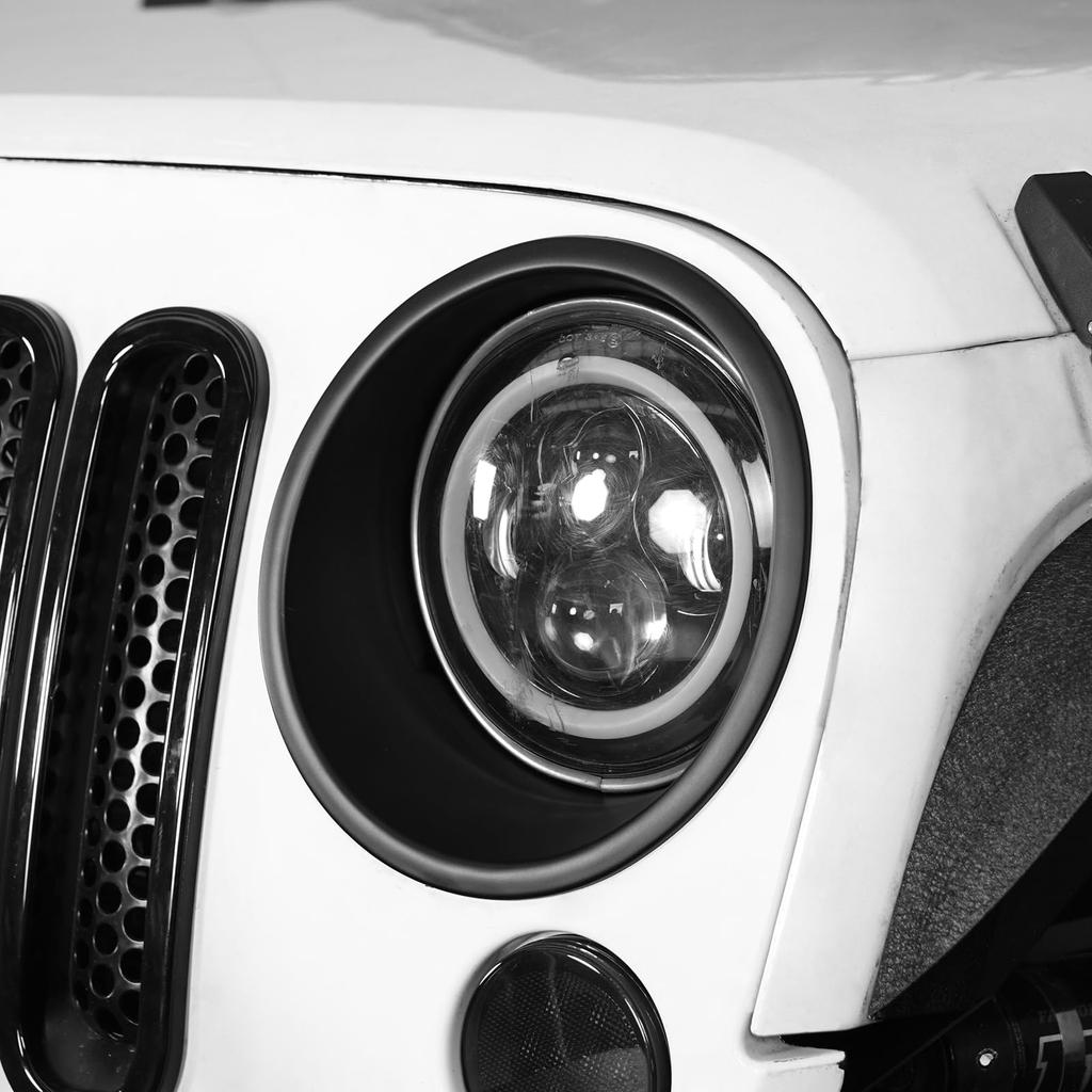 Hooke Road Matte Black Headlight Bezels and Headlight Cover Trims for Jeep Wrangler