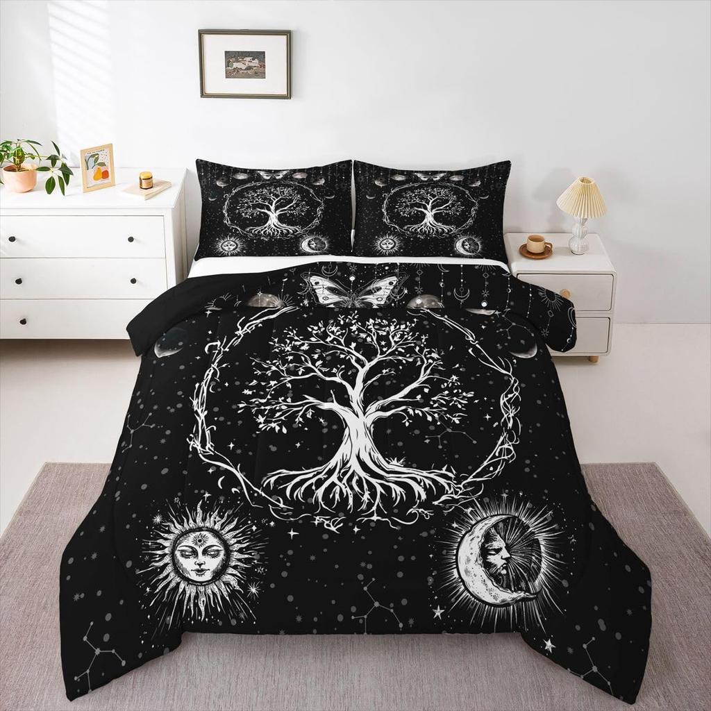 Sun and Moon Bedding Set Constellation Galaxy Comforter for Kids Boys Girls Teens Psychedelic Boho Mandala Comforter Breathable Celestial Du