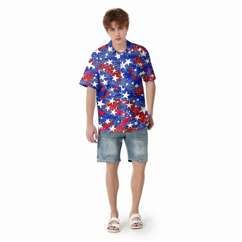 Family And Parent-child Outfits - Casual Vacation Independence Day Printed Women's Skirts, Men's Shirts Summer Suit