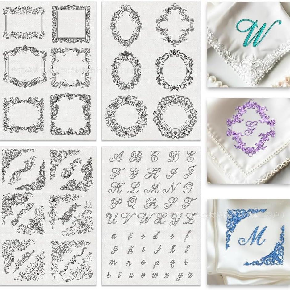 4 Sheets Water Soluble Embroidery Stabilizers,Animal and Plant Alphabet Patterns Paper Hand Sewing Stabilizers for Beginners