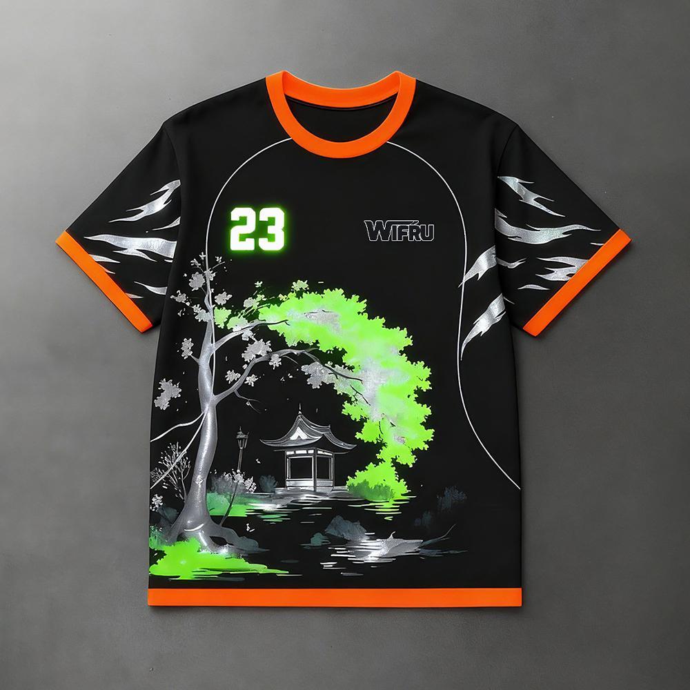 

Traditional Ink Painting Graphic Football T-shirt WIFRU Japanese Anime Style Sports Training Jersey Men s Breathable Casual Tops XXL