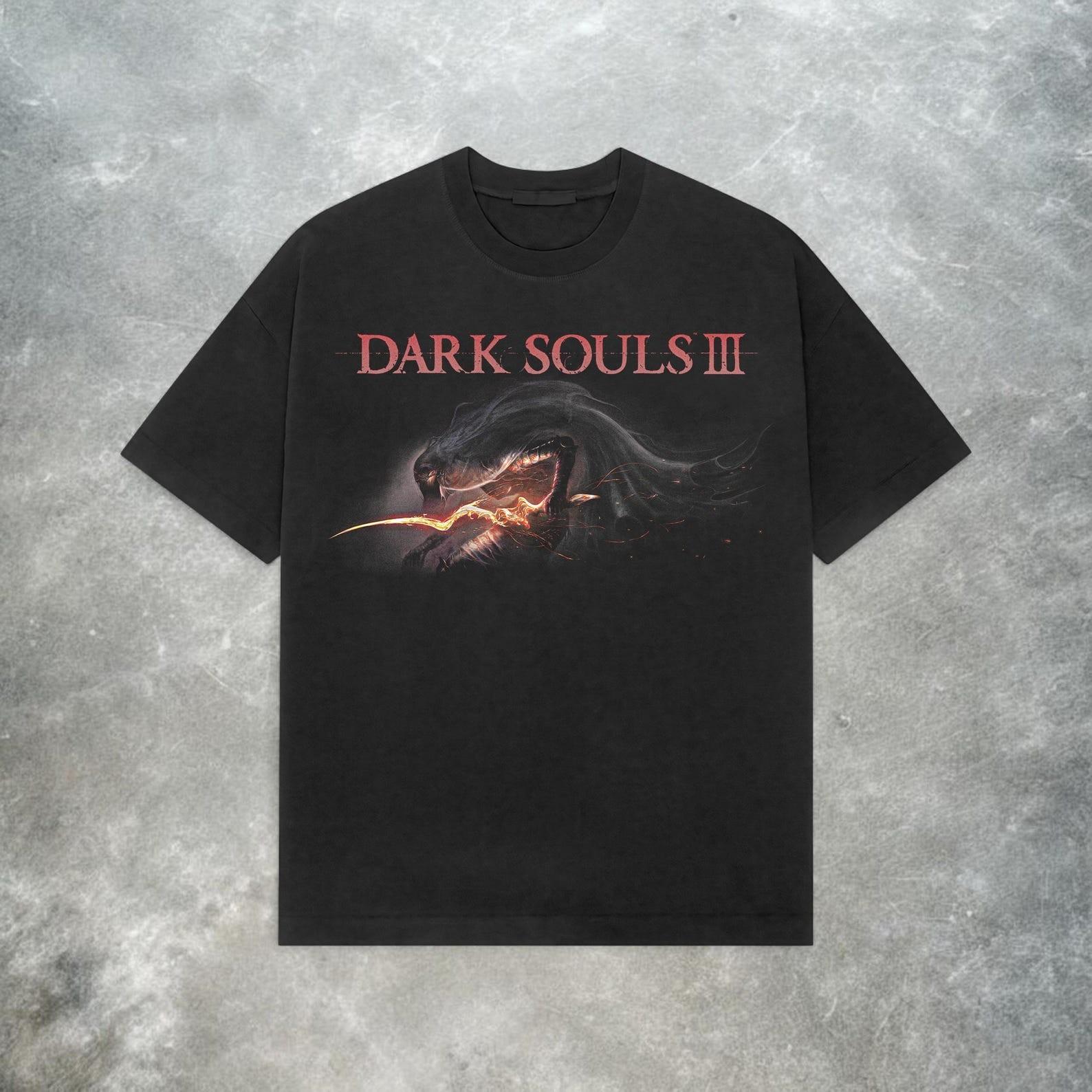 Dark Souls 3 Retro Y2K Heavyweight Cotton T Shirt Vintage Gaming Graphic Tee S