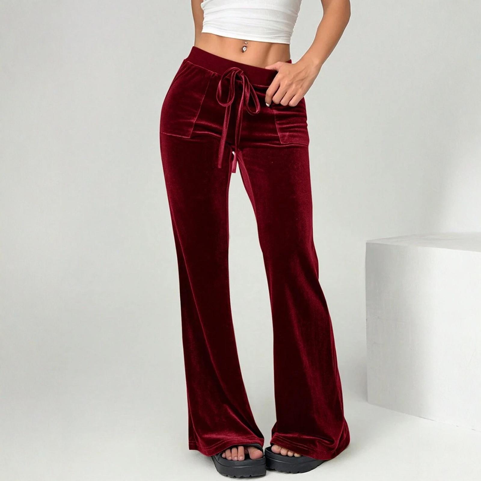

Women s Fashion Solid Color Gold Velvet High Waist Drawstring With Pocket Horn Casual Pants XL