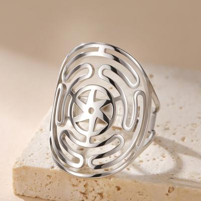 Dawapara Hecate Wheel Adjustable Ring Ancient Greek Goddess Magic Symbol Stainless Steel Jewelry Kabbalah Amulet