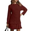 Women's Solid Round Neck  Dough Twists Knitting Chiffon Splicing Sweet Temperament Dress