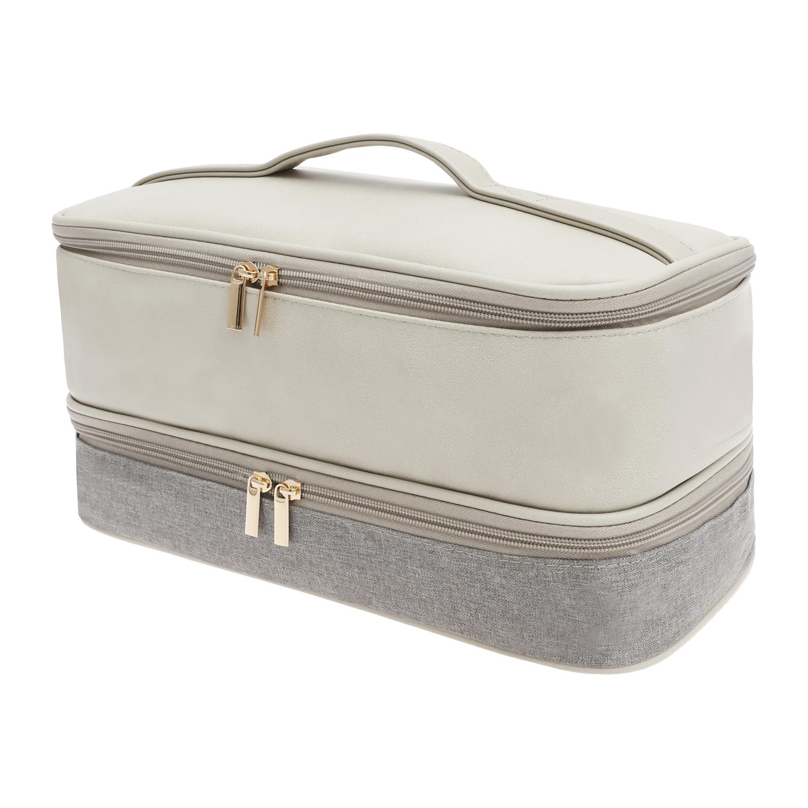 

Double Layer Hair Dryer Storage Bag PU Leather Hair Tool Curler Storage Case Dustproof WaterProof Portable Travel Cosmetic Bag серый