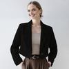 Women Short Suit Coat Lapel Long Sleeve Single Button Suit Jacket Solid Color Loose Fit Casual Business Style Suit Coat