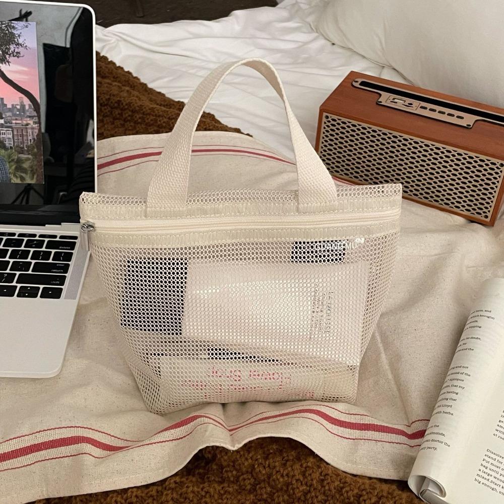 

Makeup Bag Mesh Toiletry Bag Large Capacity Washing Handbag Simple Mesh Cosmetic Bag Fitness белый