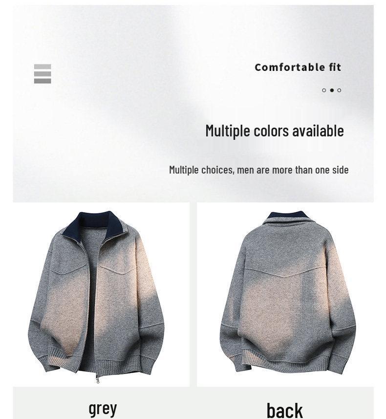 Men's High-End Knit Zipper Cardigan: Casual Solid Color Lapel Sweater for Spring & Autumn