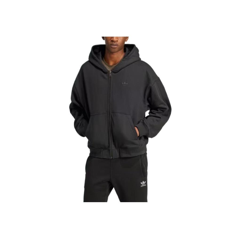 adidas Premium Essentials Full-Zip Hoodie Black Men Streetwear JC9579