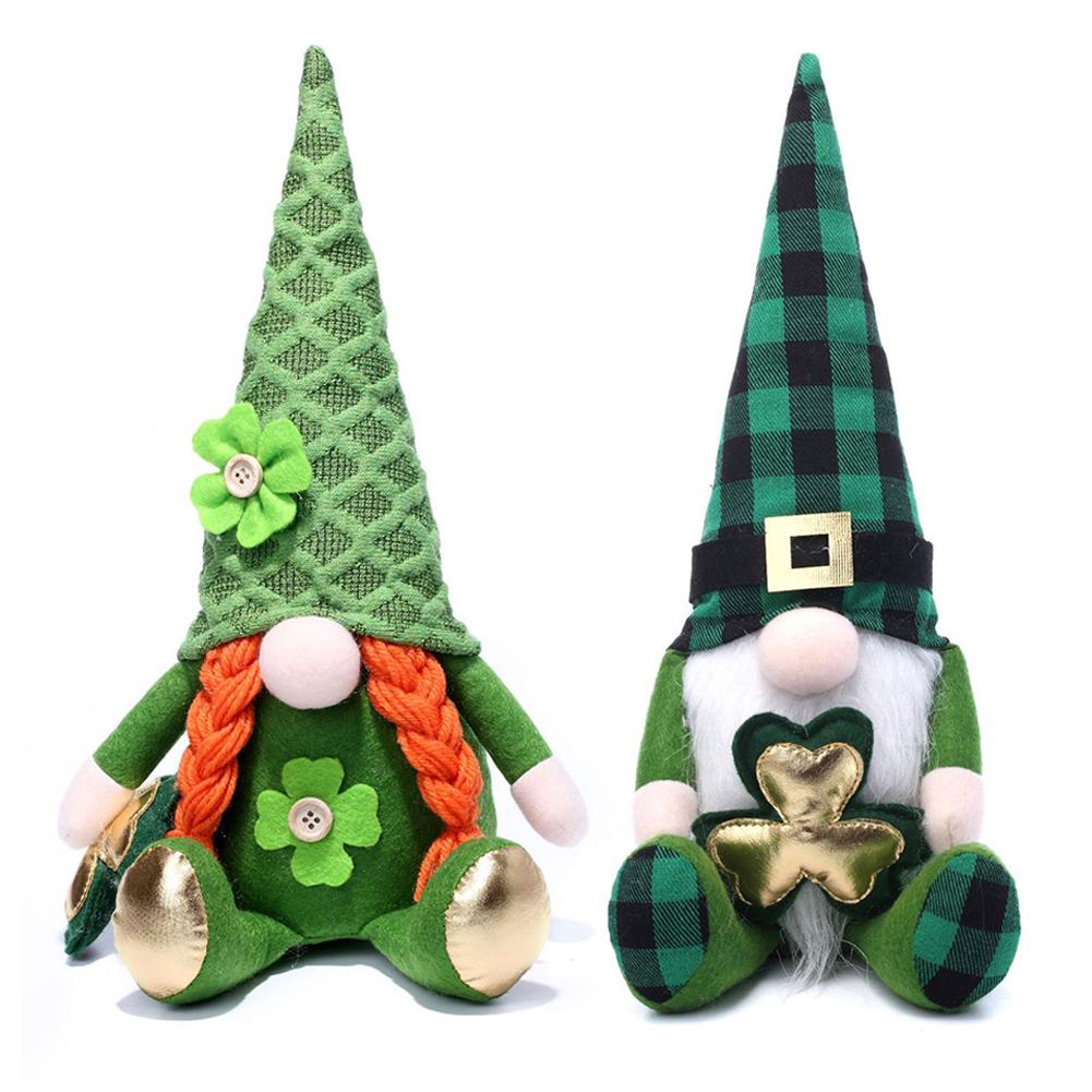 

2Pcs Plush Trefoil Gnomes Toy with Hat Old Man Dwarf Decor Soft Plush Faceless Dwarf Ornament Creative Irish Day Party Decor