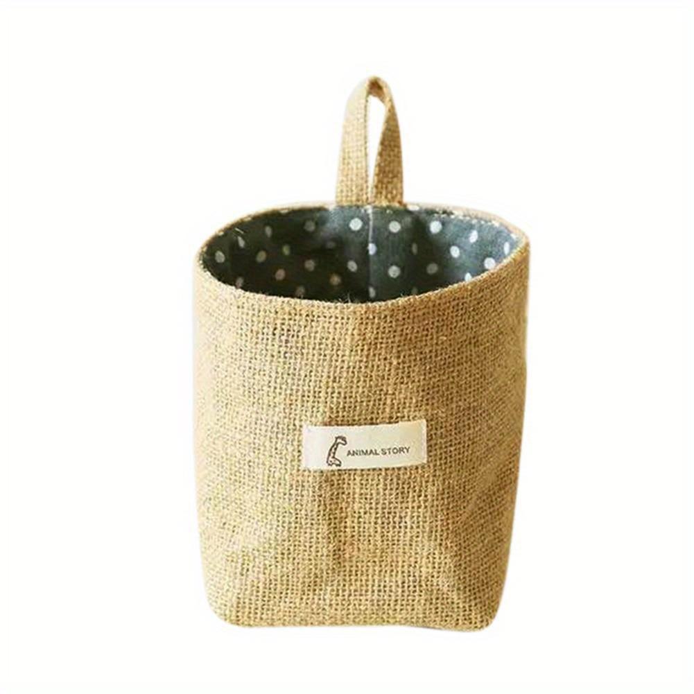 Desktop Storage Basket Jute Cotton Linen Bag Hanging Pocket Small Sack Sundries Storage Box With Handle Cosmetic Storage Bag