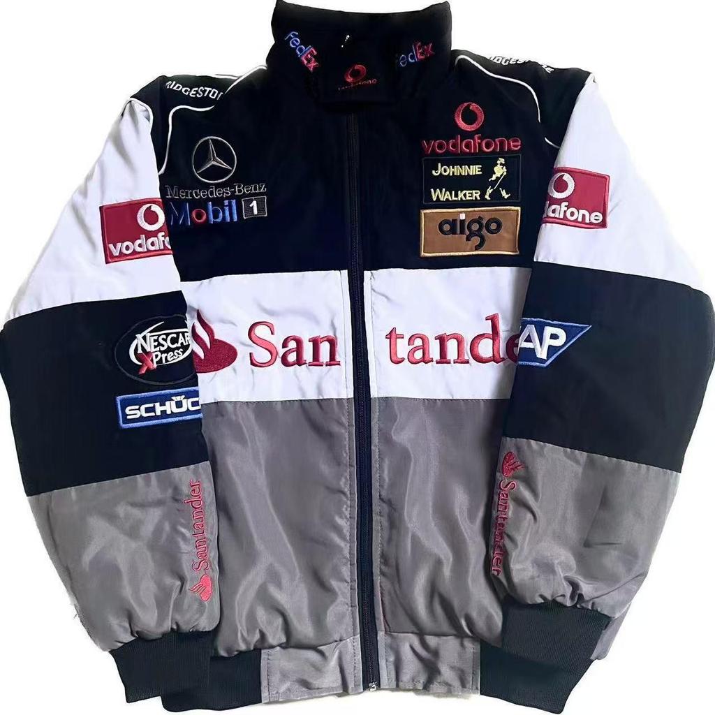 Amerikanischer Retro F1 Rennanzug: Bestickte Motorradjacke