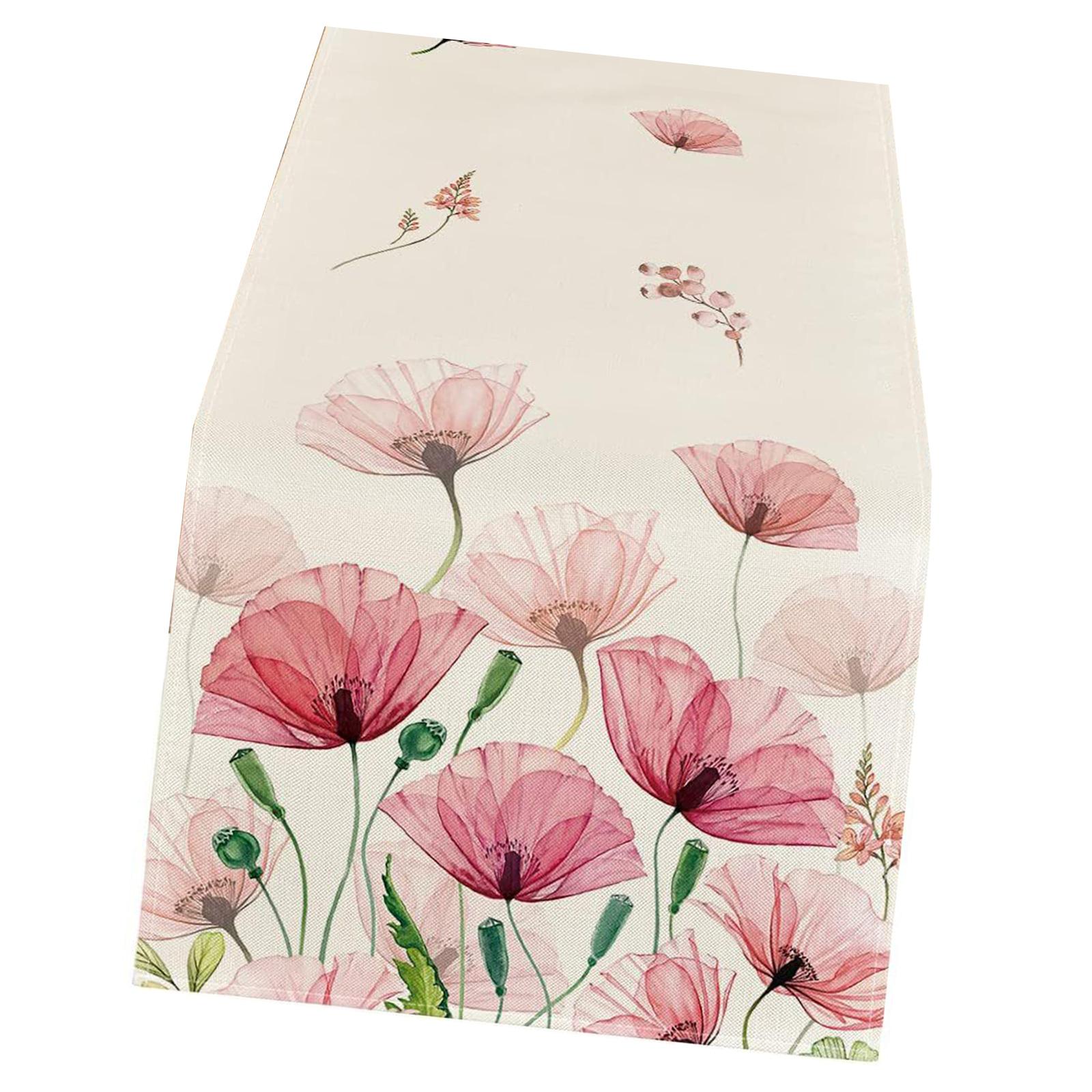 

Florals Print Linen Table Runner Flowers and Butterflies Tablecloth for Dining Room Wedding Party Table Decoration B