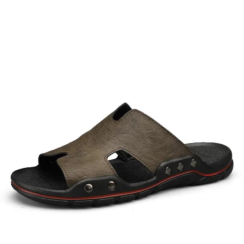 

Casual Travel Men s Slippers Fashion Open Toe Solid Color Sandals New Large Size Anti Slip Shoes Sandalias De Verano Hombre 38 коричневый