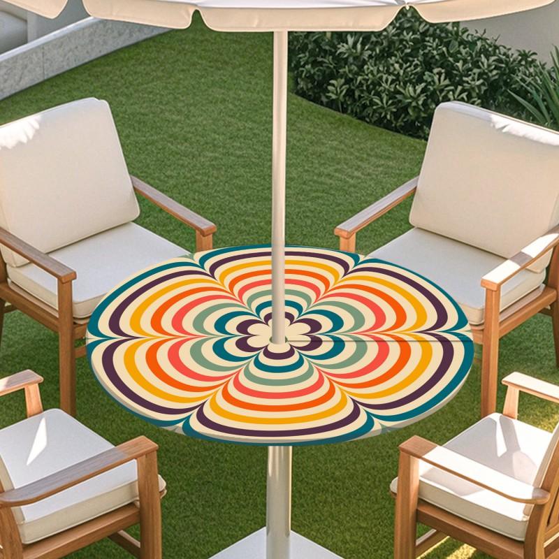Outdoor Round Table Cover With Geometric Waterproof Elastic Hem Patio Garden Deck