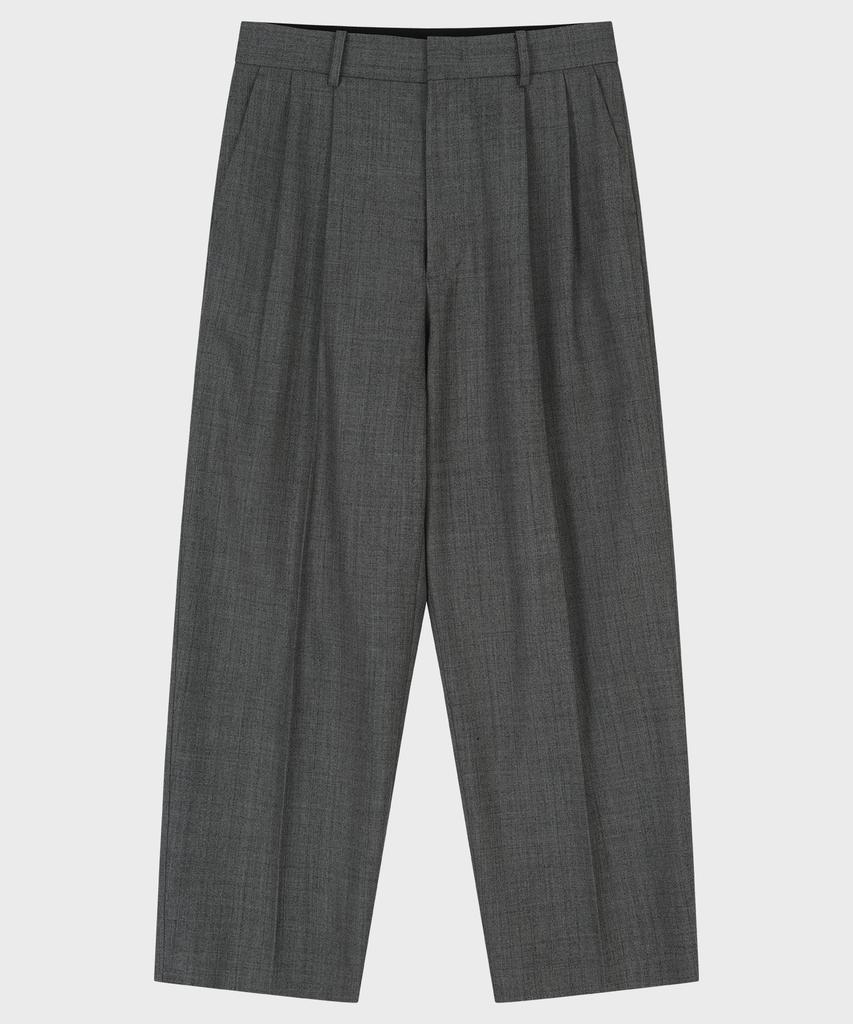 NOIRER Herringbone Two-Tuck Slouchy Slacks (Gray)