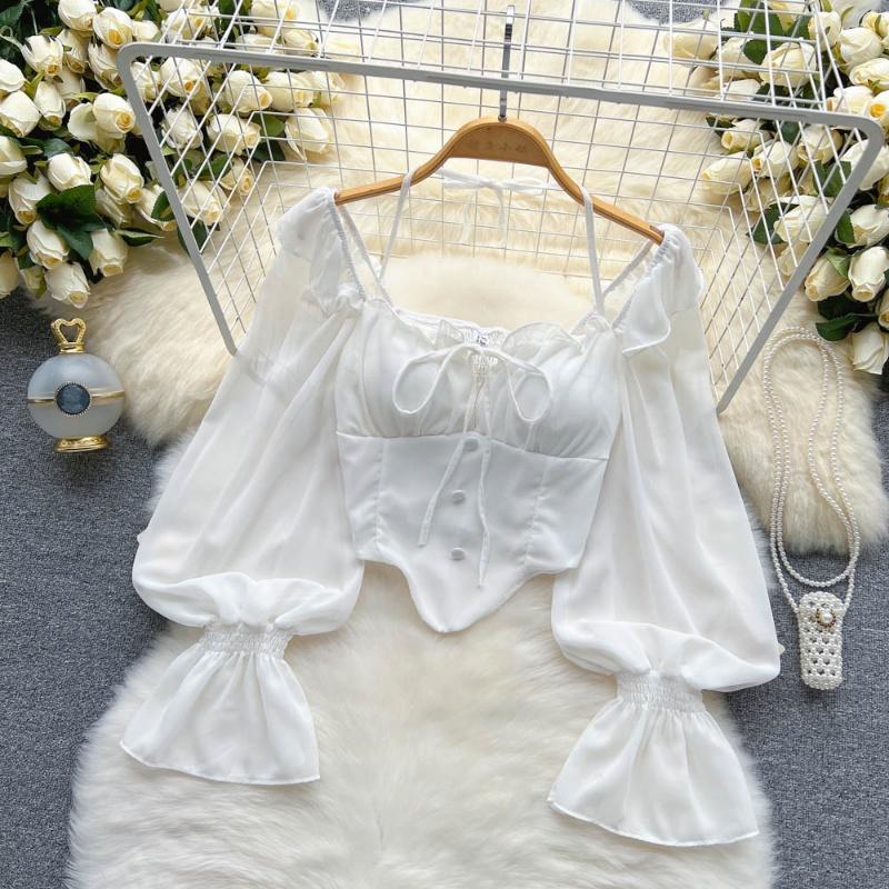Pullovers Tops Women Strappy Crop Long Sleeves Backless Short Shirt Slim Pullover Tops
