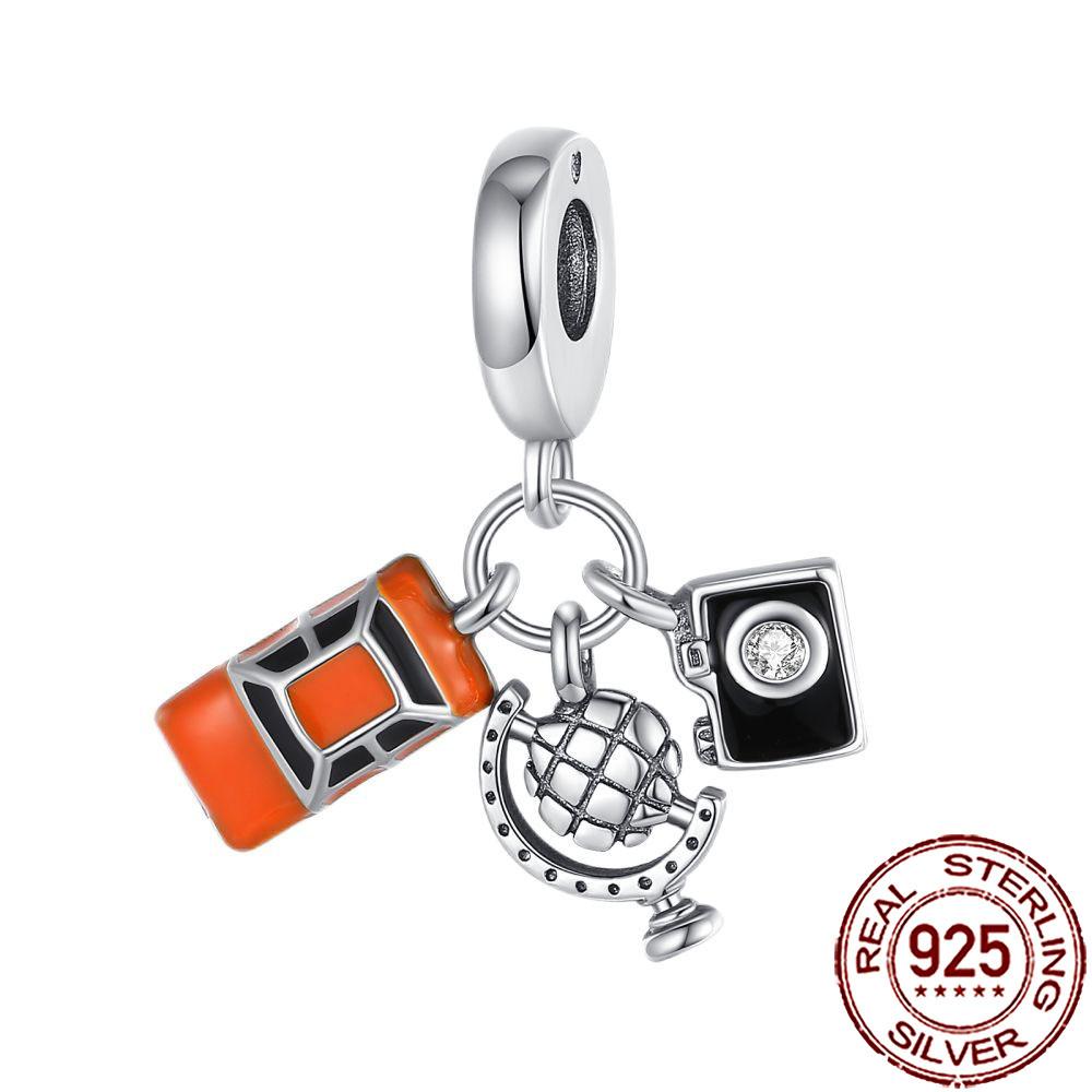 New Charms Copper Airplane Globe Suitcase Air Balloon Travel Beads Fit Original Bracelet Necklace Diy Jewelry