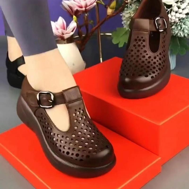 Women's Summer New Leather Platform Casual Shoes Hollow Sandals