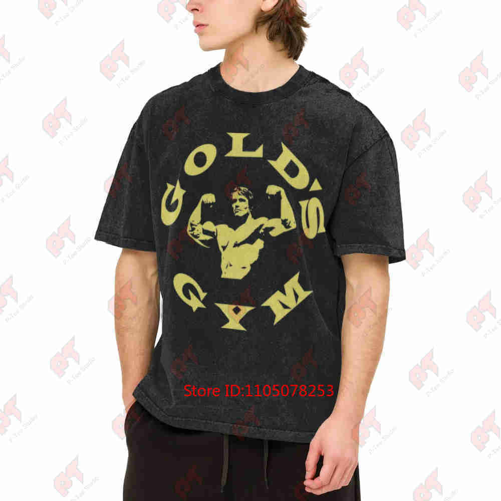 Golden's Gym Classic Bodybuilder Fitness Vintage Washed Tee Pure Cotton T-Shirt